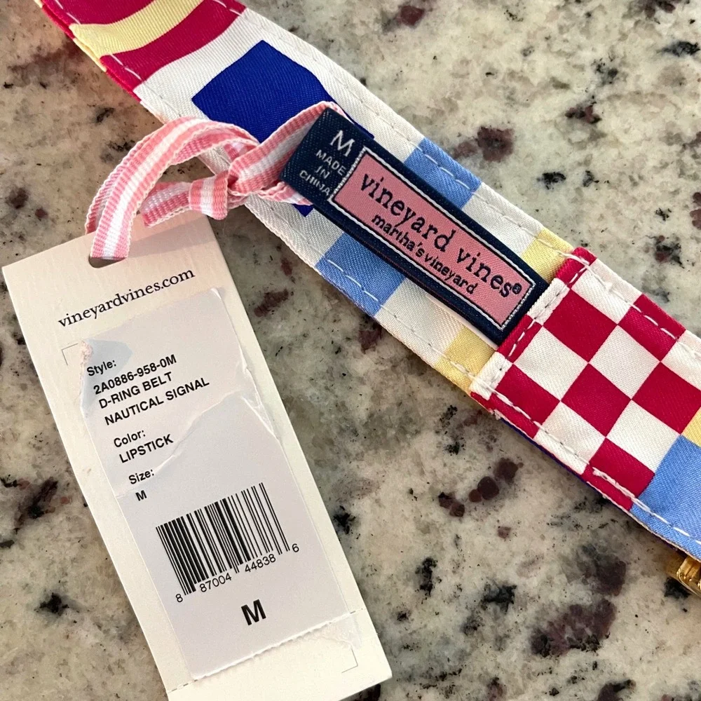 Vineyard Vines D-Ring Belt Women M Nautical Signal Flag Multi Preppy Silk 42.5in